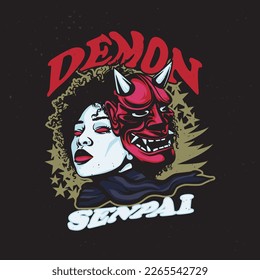 Devil oni vector illustration for t-shirt, apparel, poster and other uses.