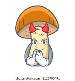Devil orange cap boletus mushroom mascot cartoon