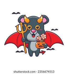 Devil panther in halloween day. Cute halloween cartoon illustration.