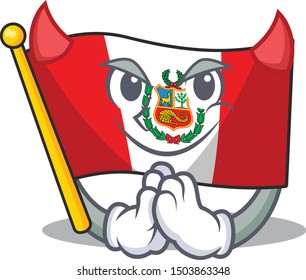 Devil peru cartoon flag attached to wall mascot
