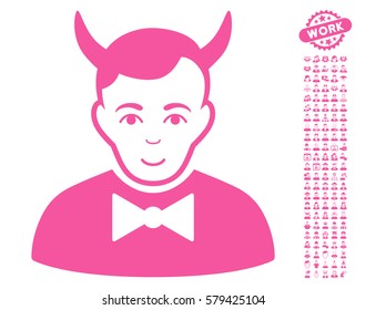 Devil pictograph with bonus men pictograms. Vector illustration style is flat iconic pink symbols on white background.
