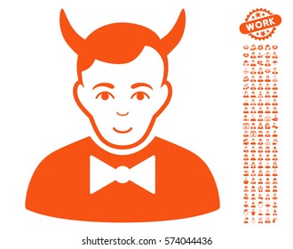 Devil pictograph with bonus people pictures. Vector illustration style is flat iconic orange symbols on white background.