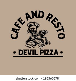 devil pizza cafe and restaurant illustration logo vector.