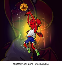 The devil plays the basket ball esport mascot design of illustration