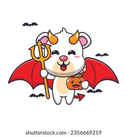 El oso polar diablo en el día de Halloween. Ilustración de dibujos animados de Halloween.