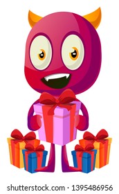 Devil with presents, illustration, vector on white background.
