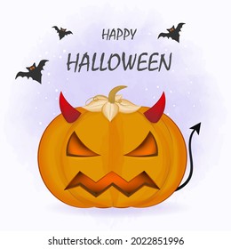 Devil pumpkin hand drawn cartoon Halloween illustration