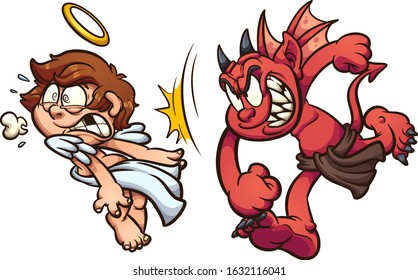Devil punching angel in the face  Vector cartoon clip art illustration and simple gradients  Each separate layer 
