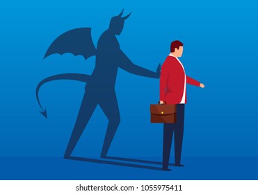 Devil pushing businessman in projection