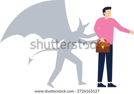 Devil pushing businessman in projection

