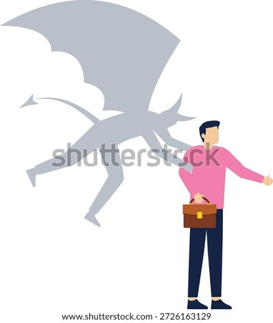 Devil pushing businessman in projection

