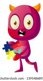 Devil with puzzle, illustration, vector on white background.