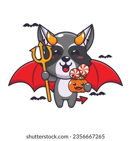 Devil raccoon in halloween day. Cute halloween cartoon illustration.