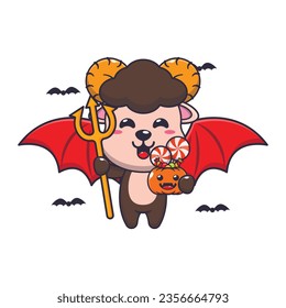 Devil ram sheep in halloween day. Cute halloween cartoon illustration.