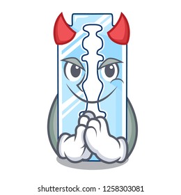 Devil razor blade and border cartoon cyan