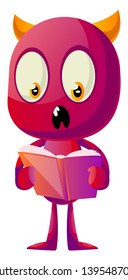 Devil reading book, illustration, vector on white background.