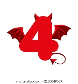 Devil Red 4 Zahl mit Flügeln für ui Spiele.