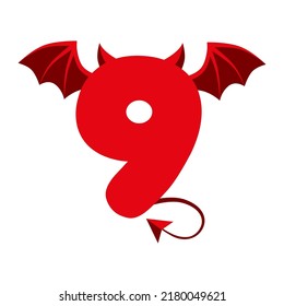 Devil red 9 number with wings for ui games.