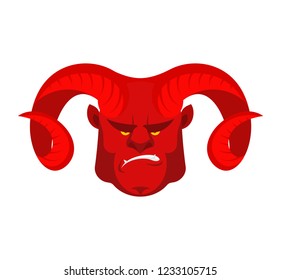 Devil red with big horns. Demon face. Satan head. Angry Lucifer
