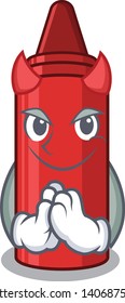 Devil red crayon in a cartoon bag