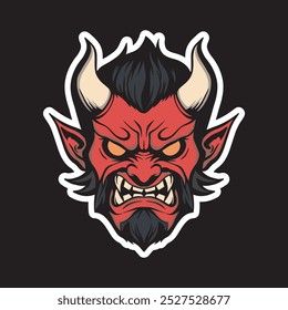 a devil with a red face and horns art illustration for stickers logo poster etc