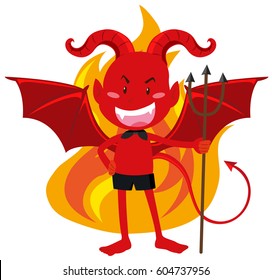 Diablo en rojo en ilustración de fuego