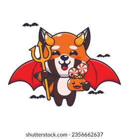 Devil red panda in halloween day. Cute halloween cartoon illustration.