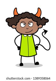 Devil - Retro Black Office Girl Cartoon Vector Illustration