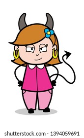 Devil - Retro Cartoon Female Housewife Mom Vector Illustration
