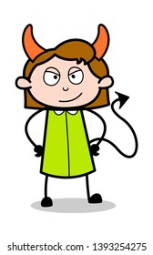 Devil - Retro Office Girl Employee Cartoon Vector Illustration﻿