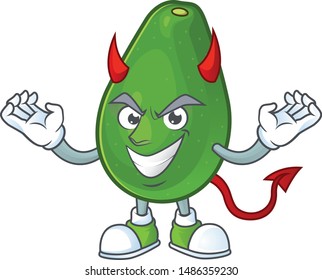 Devil ripe avocado fruit on cartoon character