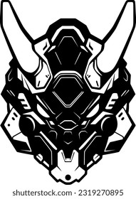 devil robot logo in black over white