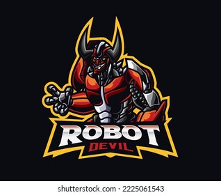Devil robot mascot logo design. Mecha devil vector illustration. Logo illustration for mascot or symbol and identity, emblem sports or e-sports gaming team