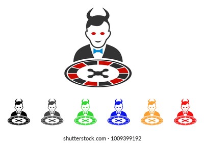 Devil Roulette Dealer icon. Vector illustration style is a flat iconic devil roulette dealer symbol with grey, yellow, green, blue, red, black color variants. Designed for web and software interfaces.