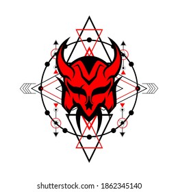 Devil Sacred Geometry in white Background, can use for tattoo, logo, gaming and more, editable color and size