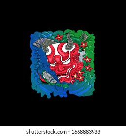 a devil samurai with green snake illustration