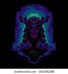 Devil Samurai Japan Skeleton Illustration
