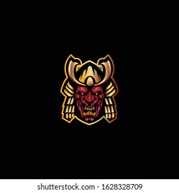 devil samurai mascot logo vector