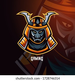 Devil samurai warrior mascot logo de diseño vectorial con moderno concepto de ilustración estilo para impresión de insignias, emblemas y camisetas. Ilustración enfurecida del equipo deportivo