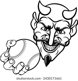 Un diablo o satanás personaje de dibujos animados de deportes de béisbol sosteniendo una pelota 