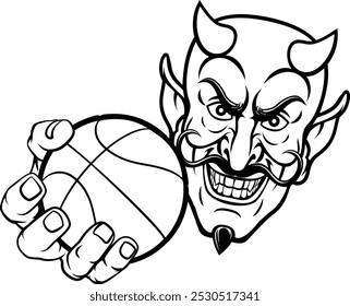 Ein Teufel oder Satan Basketball Sport Maskottchen Cartoon Figur, die einen Ball 