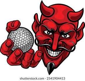 Ein Teufel oder satan golf sport maskottchen cartoon figur halten ein ball 