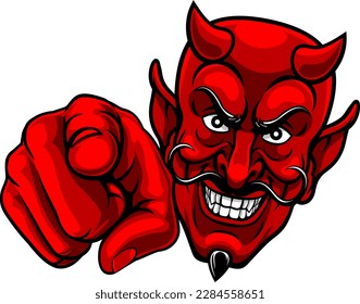 A devil or satan pointing finger at you mascot cartoon character