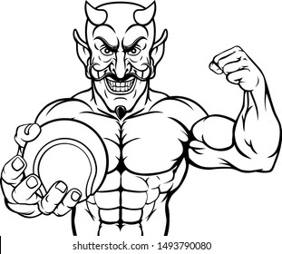 A devil Satan tennis sports mascot cartoon character man holding a ball