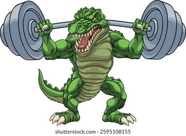 A devil Satan weight lifter body builder sports mascot lifting a big barbell