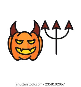 Calabaza de Halloween con miedo del diablo sobre fondo blanco con estilo de silueta negra, elemento de decoración de Halloween feliz, ilustración vectorial