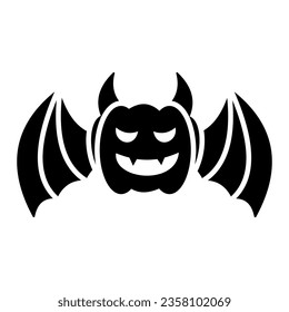 Devil scary Halloween pumpkin on white background with black silhouette style, Happy Halloween decoration element, vector illustration
