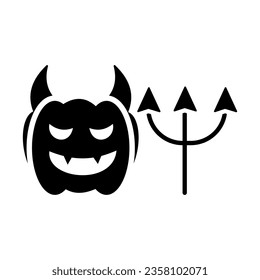 Devil scary Halloween pumpkin on white background with black silhouette style, Happy Halloween decoration element, vector illustration