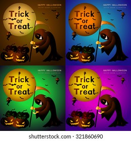 The devil with the scythe event Halloween on four color  background