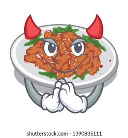 Devil sesame chicken in a cartoon bowl